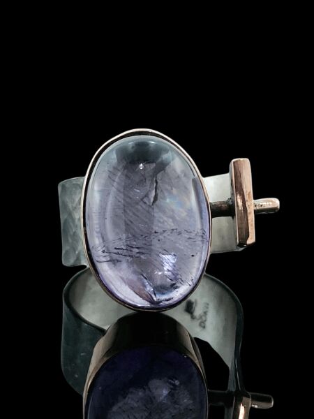 Doğal Ametist Taş Özel Tasarım Otantik 925 Gümüş Yüzük