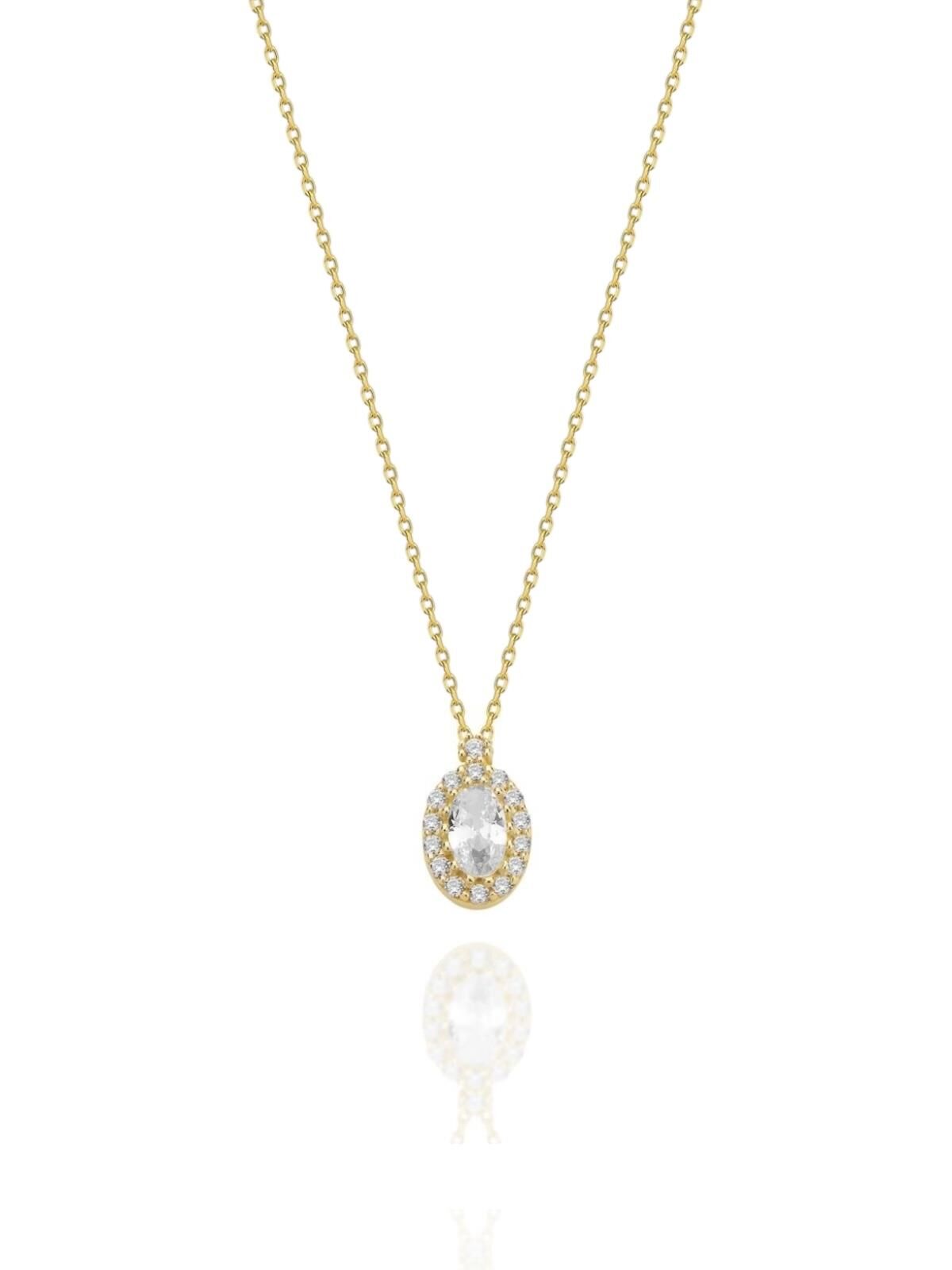 Minik Oval Taşlı Günlük Çok Zarif 14 Ayar Altın Kolye