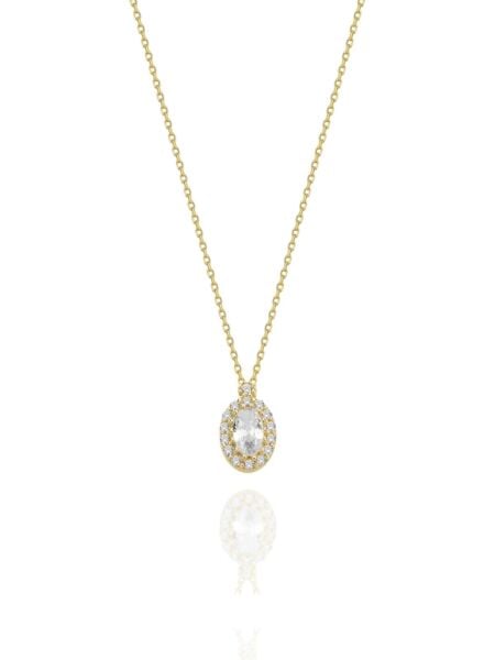 Minik Oval Taşlı Günlük Çok Zarif 14 Ayar Altın Kolye