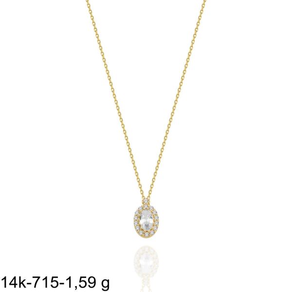 Minik Oval Taşlı Günlük Çok Zarif 14 Ayar Altın Kolye