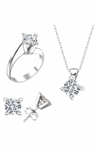 Sertifikalı Swarovski Taş Sarmaşık Tek Taş 925 Gümüş Set Takım