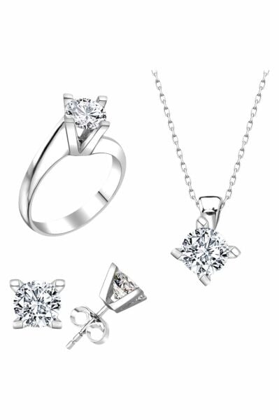 Sertifikalı Swarovski Taş Sarmaşık Tek Taş 925 Gümüş Set Takım