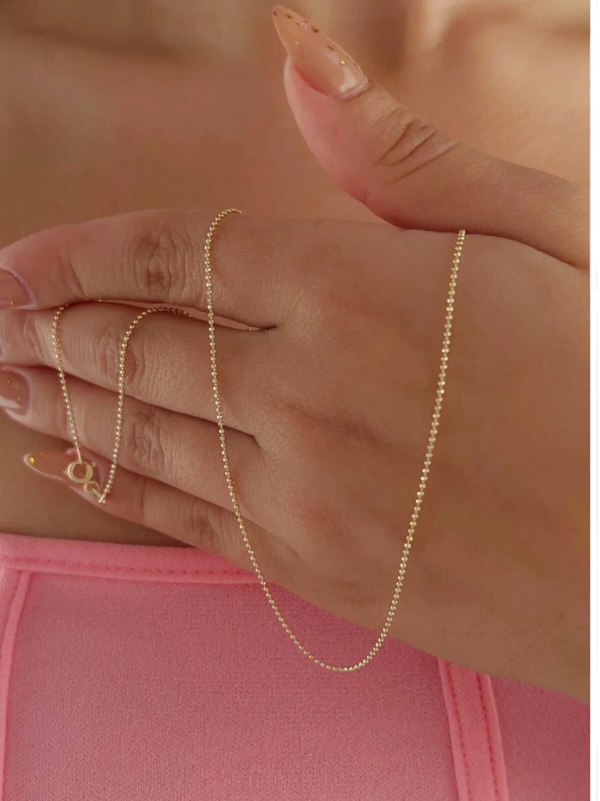 14 Ayar Altın İnce Top Top  Zincir Kolye 45 cm