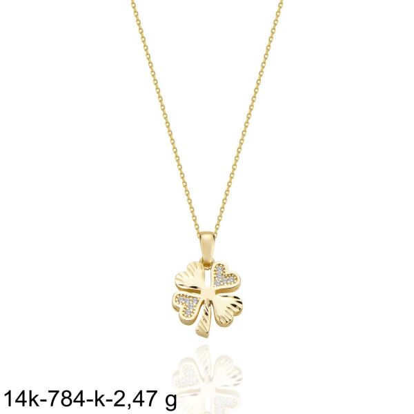 İki Kalpli Yonca Özel Tasarım Günlük 14 Ayar Altın Kolye