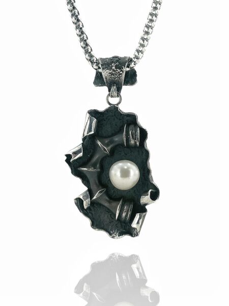 El Üretim İstiridye ve İnci Tasarım 925 Gümüş Koleksiyonluk Kolye