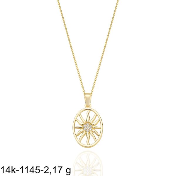 Güneş Oval Çerçeve Çok Şık Günlük 14 Ayar Altın Kolye