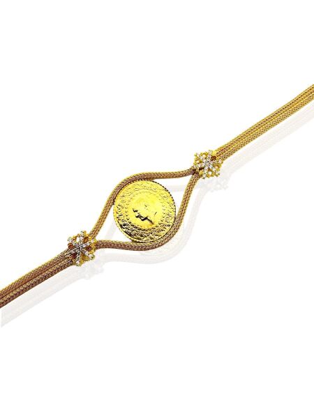 Darphane Çeyrek Kazaz Örme Zincir Kartanesi Altın Çeyrekli Bileklik