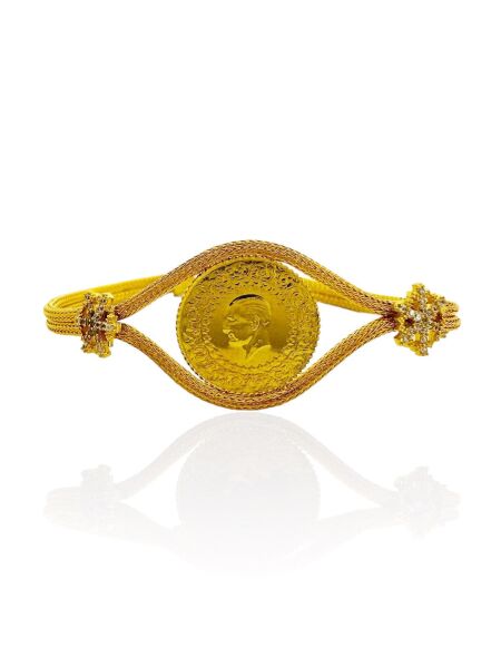 Darphane Çeyrek Kazaz Örme Zincir Kartanesi Altın Çeyrekli Bileklik