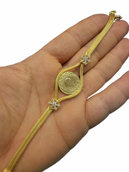 Darphane Çeyrek Kazaz Örme Zincir Kartanesi Altın Çeyrekli Bileklik