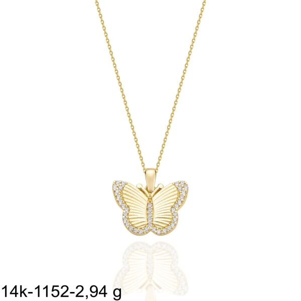 Çok Şık Taşlı Kelebek Özel Tasarım 14 Ayar Altın Kolye