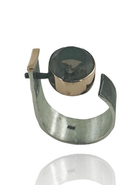 Doğal Dumanlı Kuvars Özel Tasarım Otantik 925 Gümüş Yüzük