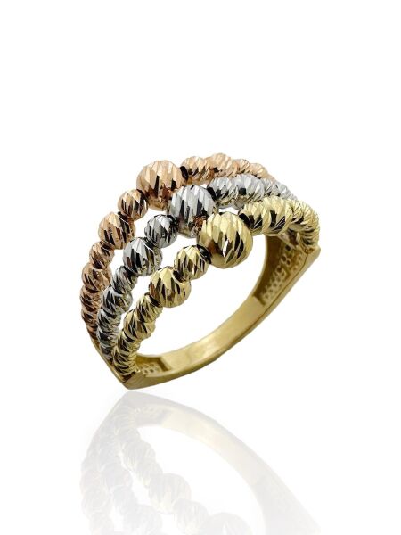 Üst Kalite Üç Renk 3 Sıra İtalyan Dorika 14 Ayar Altın Yüzük