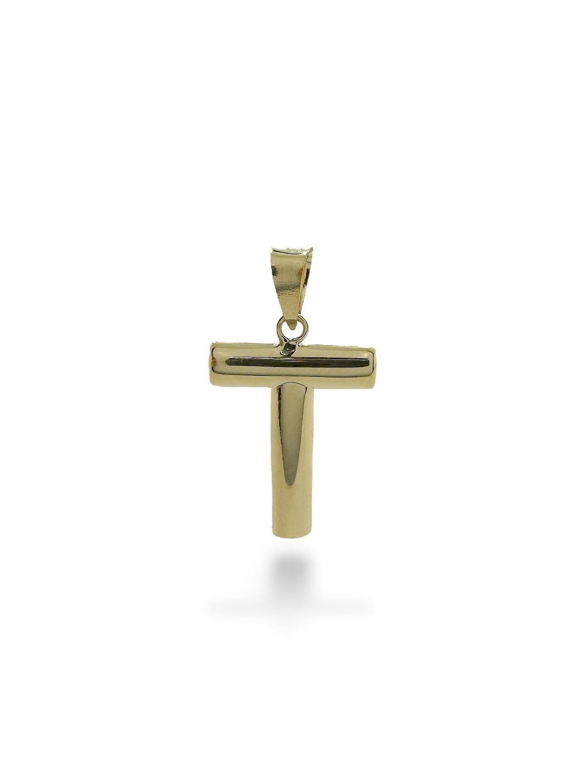 T Harfi Taşsız İdeal Boy 14 Ayar Altın Kolye Ucu Uç