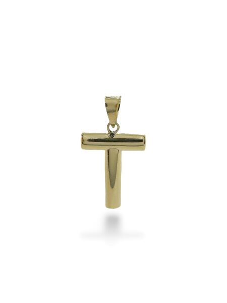 T Harfi Taşsız İdeal Boy 14 Ayar Altın Kolye Ucu Uç