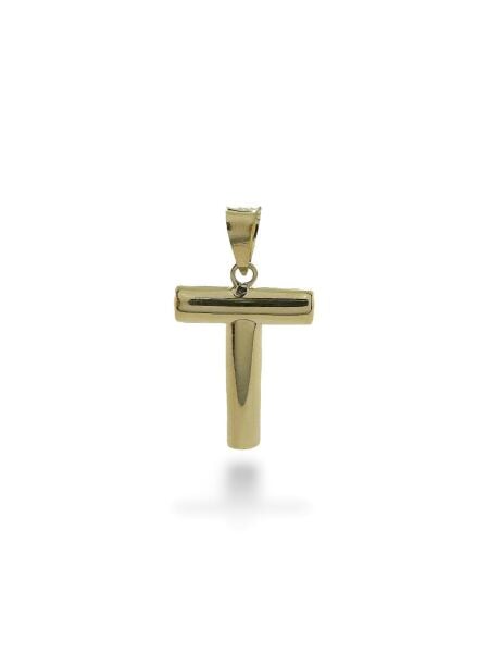 T Harfi Taşsız İdeal Boy 14 Ayar Altın Kolye Ucu Uç