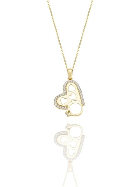 Kalp Tek Taş Özel Tasarım Çok Şık 14 Ayar Altın Kolye