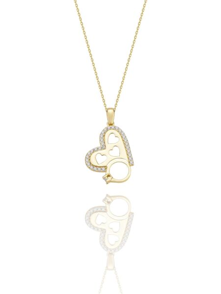 Kalp Tek Taş Özel Tasarım Çok Şık 14 Ayar Altın Kolye