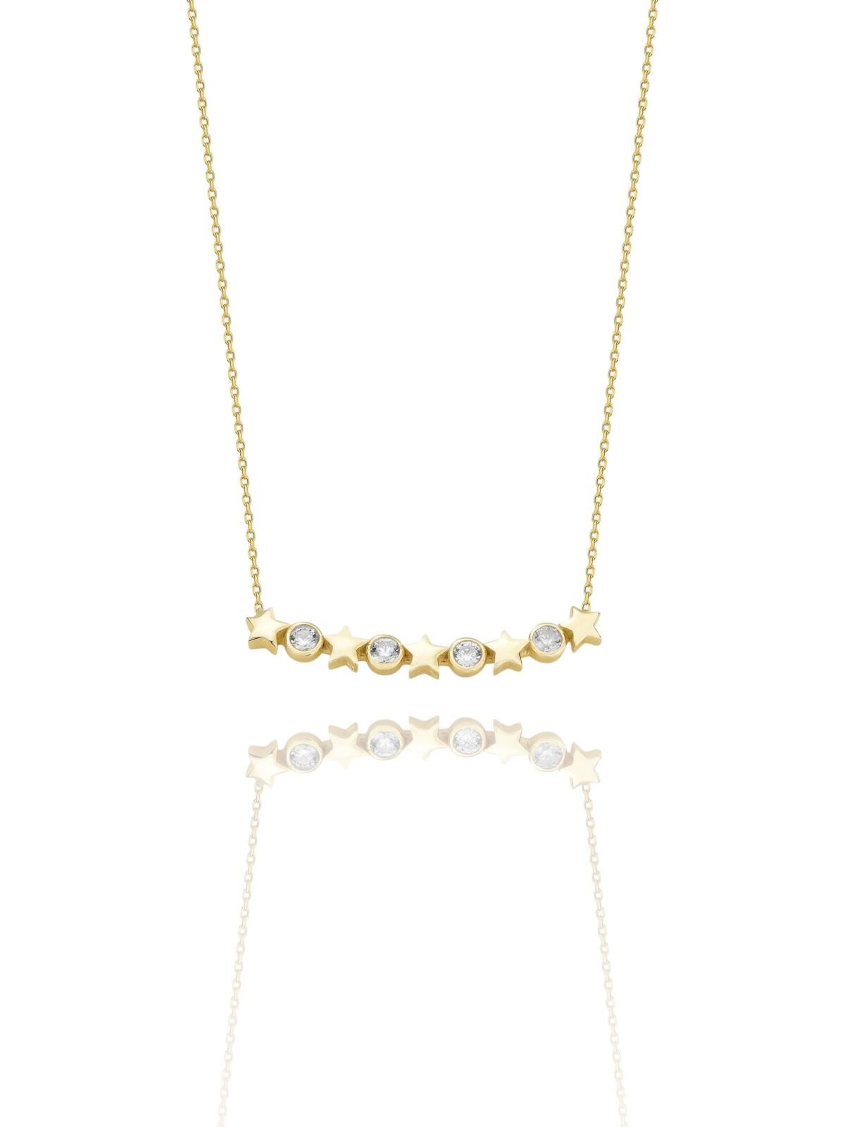 Beş Yıldız Özel Tasarım Çok Şık 14 Ayar Altın Kolye