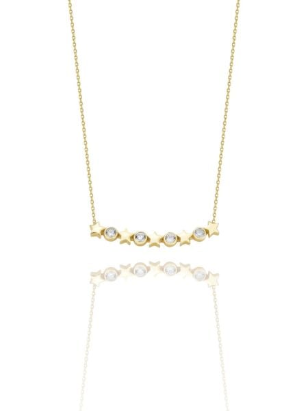 Beş Yıldız Özel Tasarım Çok Şık 14 Ayar Altın Kolye