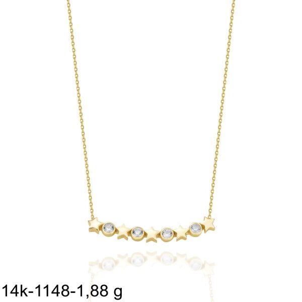Beş Yıldız Özel Tasarım Çok Şık 14 Ayar Altın Kolye