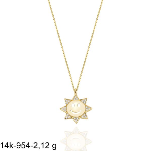 Gülen Güneş Smile Üst Kalite Çok Şık 14 Ayar Altın Kolye