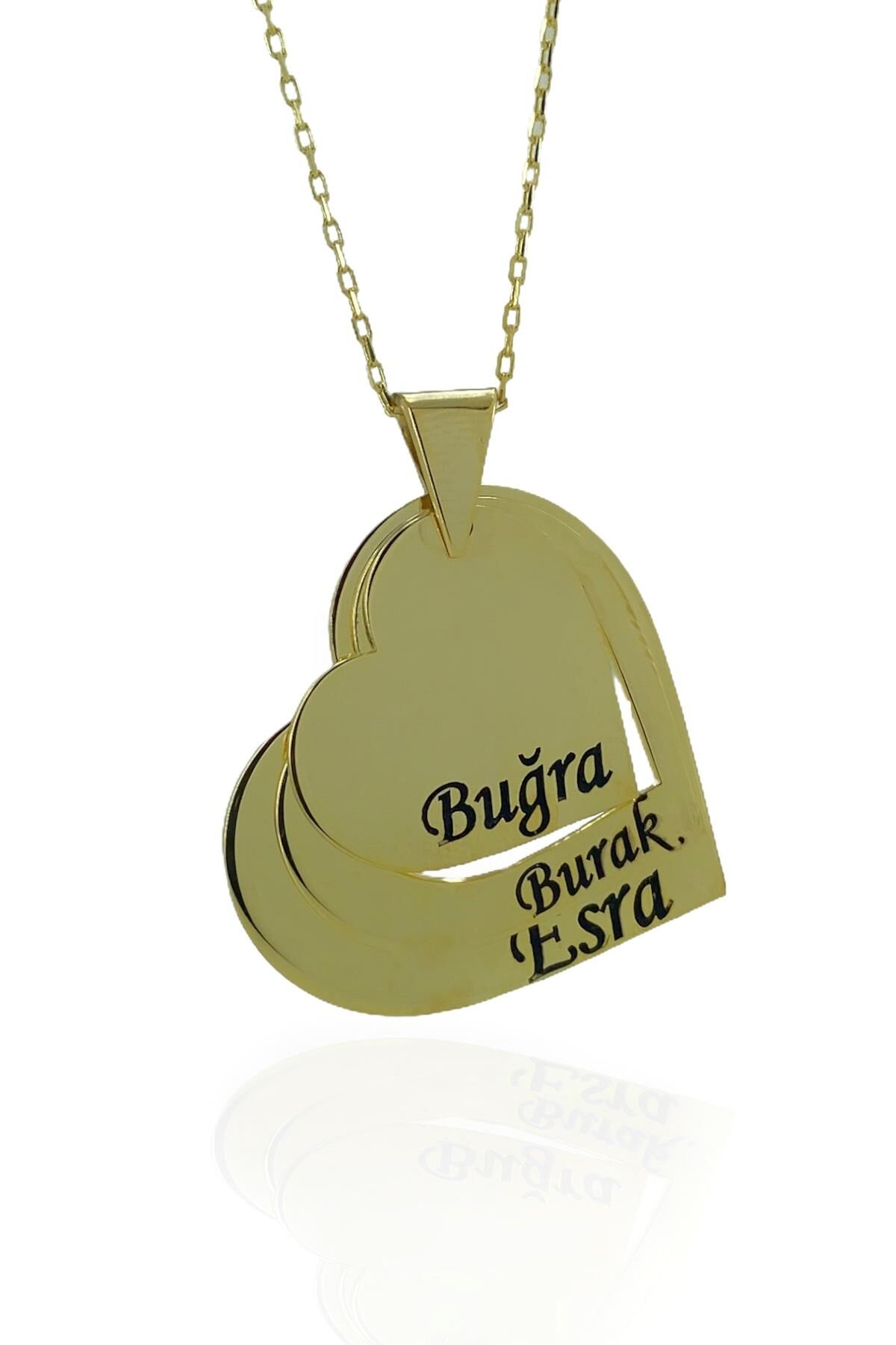 3 Kalp İsimli Aile Kolyesi 925 Gümüş Kolye