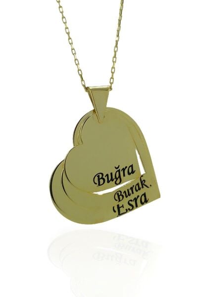 3 Kalp İsimli Aile Kolyesi 925 Gümüş Kolye