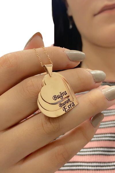 3 Kalp İsimli Aile Kolyesi 925 Gümüş Kolye