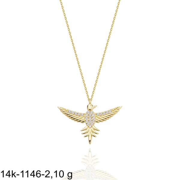 Anka Kuşu Üst Kalite Çok Şık 14 Ayar Altın Kolye