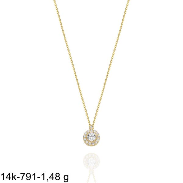 Çok Şık Pırlanta Dizayn Minik Zirkon Tektaş 14 Ayar Altın Kolye