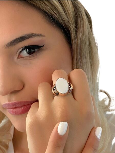 Doğal Sedef Taşlı Özel Üretim 925 Gümüş Yüzük