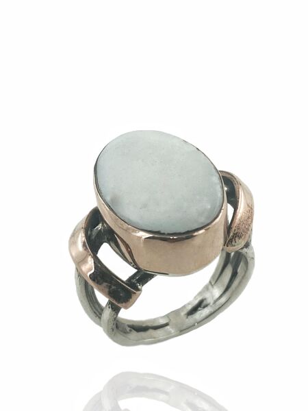 Doğal Sedef Taşlı Özel Üretim 925 Gümüş Yüzük