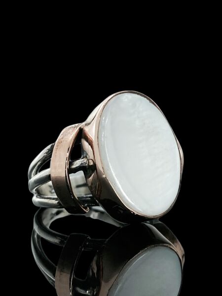 Doğal Sedef Taşlı Özel Üretim 925 Gümüş Yüzük