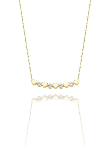 Beş Kalpli Tektaş Aile Kolyesi Özel Tasarım 14 Ayar Altın Kolye