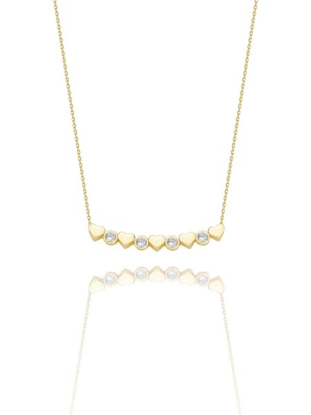 Beş Kalpli Tektaş Aile Kolyesi Özel Tasarım 14 Ayar Altın Kolye