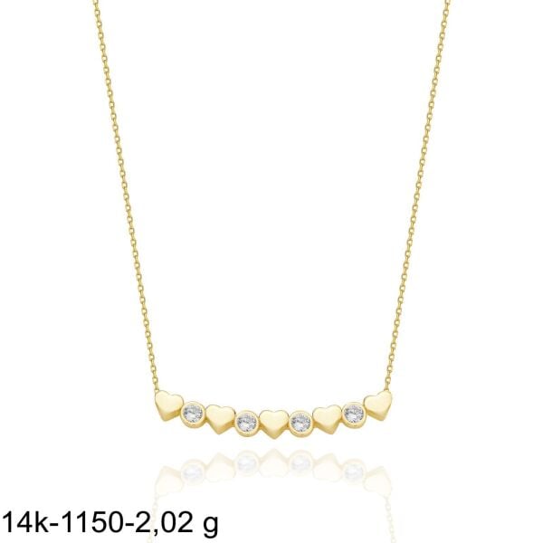 Beş Kalpli Tektaş Aile Kolyesi Özel Tasarım 14 Ayar Altın Kolye