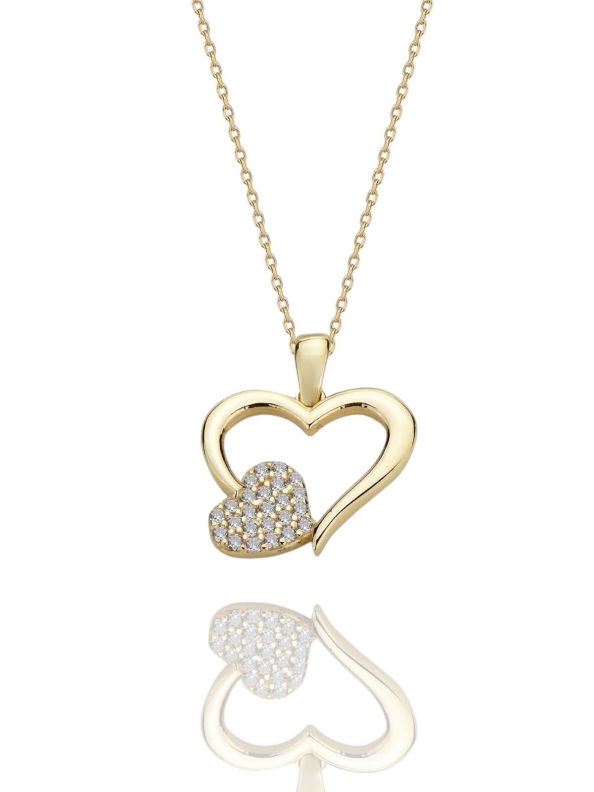 Kalp içinde Kalp Çok Şık 14 Ayar Altın Kolye