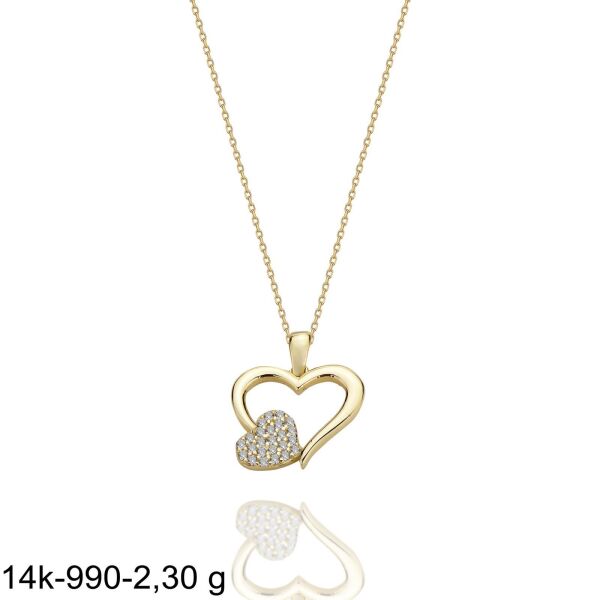 Kalp içinde Kalp Çok Şık 14 Ayar Altın Kolye