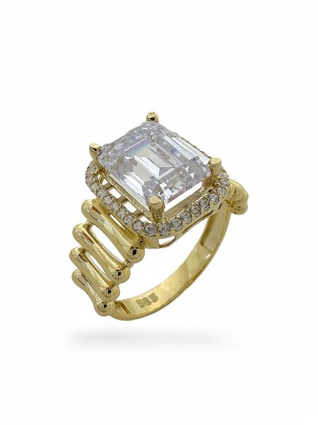 Baget Zirkon Tek Taş Üst Kalite Altın Yüzük