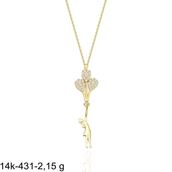 Balonlu Kız Özel Kalite Çok Şık 14 Ayar Altın Kolye