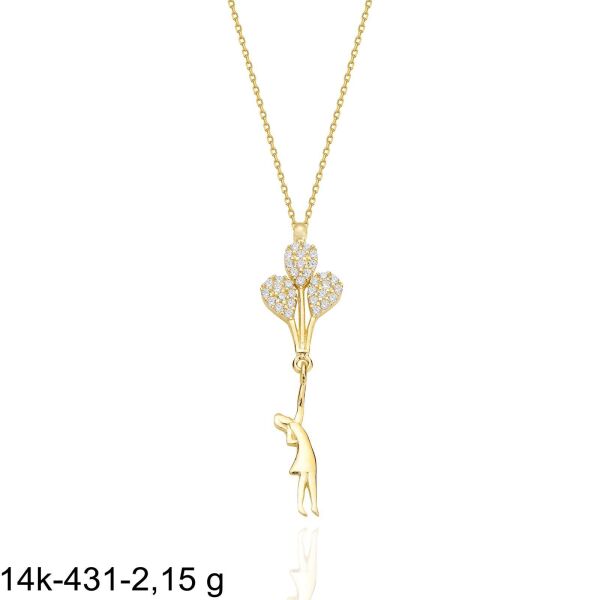 Balonlu Kız Özel Kalite Çok Şık 14 Ayar Altın Kolye