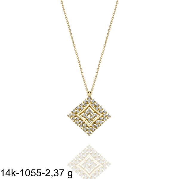 Özel Tasarım Prizma Çerçeve Çok Şık 14 Ayar Altın Kolye