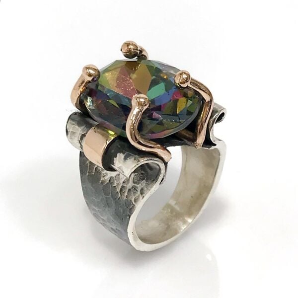 Mistik Topaz Doğal Taş Tasarım El İşçiliği Otantik Gümüş Yüzük