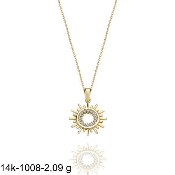 Özel Tasarım Minik Güneş Çok Şık 14 Ayar Altın Kolye