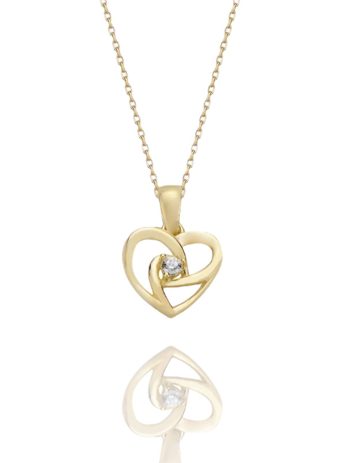 Minik Tek Taş Kalp Çok Şık 14 Ayar Altın Kolye