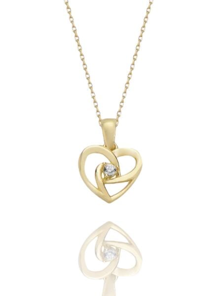 Minik Tek Taş Kalp Çok Şık 14 Ayar Altın Kolye