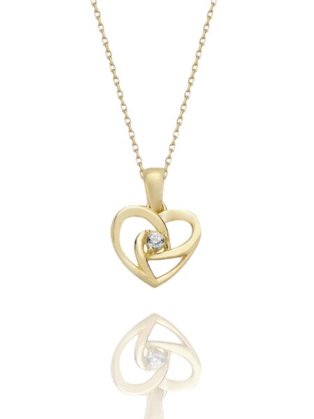 Minik Tek Taş Kalp Çok Şık 14 Ayar Altın Kolye