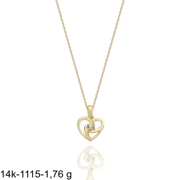 Minik Tek Taş Kalp Çok Şık 14 Ayar Altın Kolye