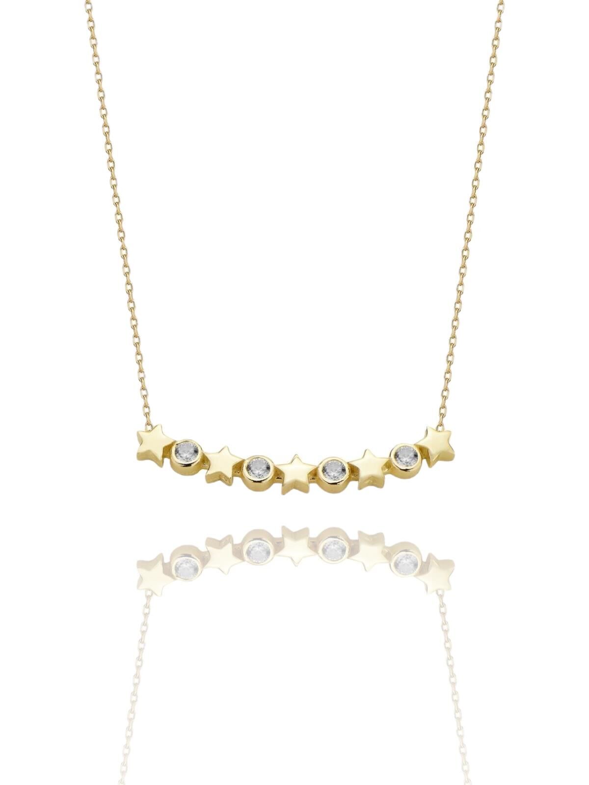 Özel Tasarım 5 Beş Yıldızlı Çok Şık 14 Ayar Altın Kolye