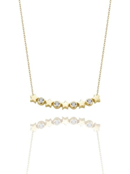 Özel Tasarım 5 Beş Yıldızlı Çok Şık 14 Ayar Altın Kolye